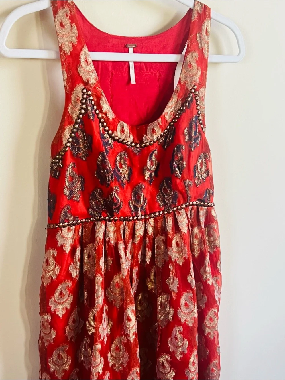 Free People Red Embellished Sleeveless Mini Dress Bohemian